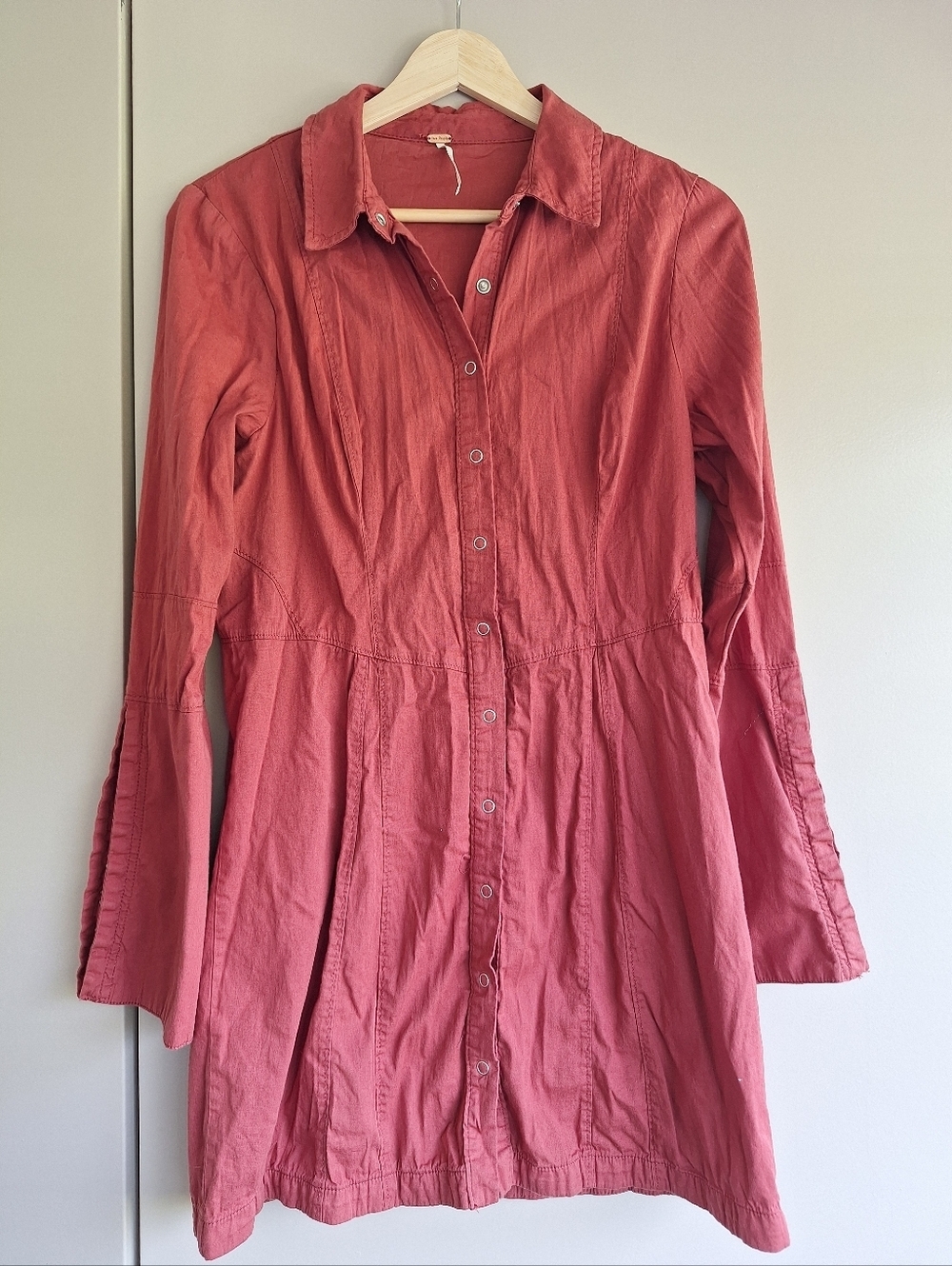 Free People Thea Mini Shirt Dress Pink Cinnamon XS